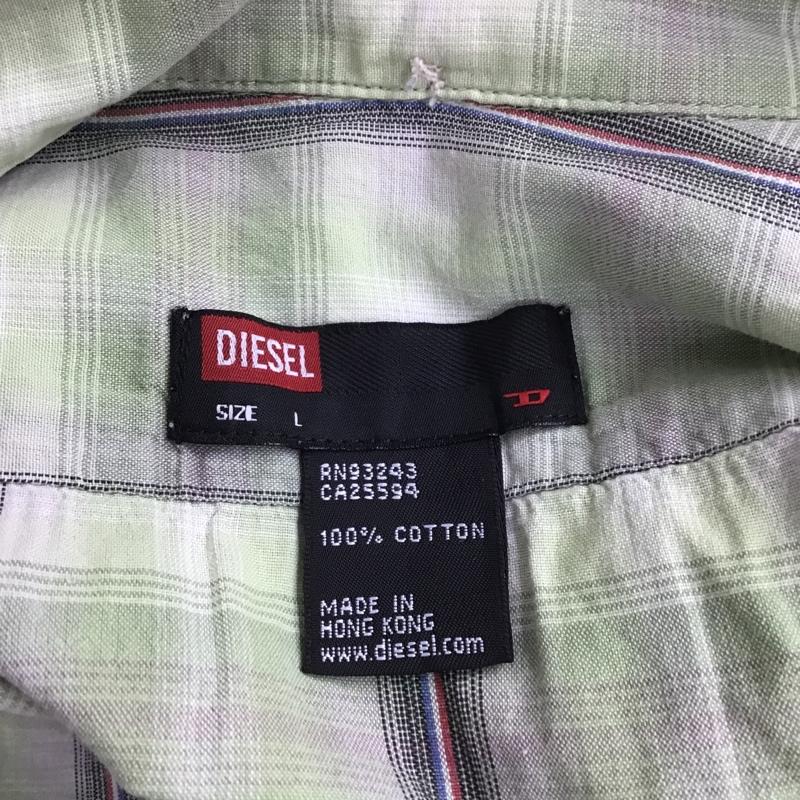 ディーゼル DIESEL シャツ、ブラウス 半袖 チェック L ワンポイント 薄緑 / ライトグリーン / X 黒 / ブラック / X 青 / ブルー / X 白 / ホワイト / X 赤 / レッド /  メンズ USED 古着 中古 10086276