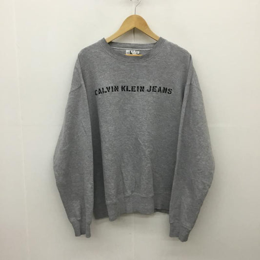 カルヴァン クライン ジーンズ Calvin Klein Jeans トレーナー 長袖 90s 刺繍 スウェット L ロゴ、文字 X 刺繍 灰 / グレー /  メンズ USED 古着 中古 10086747