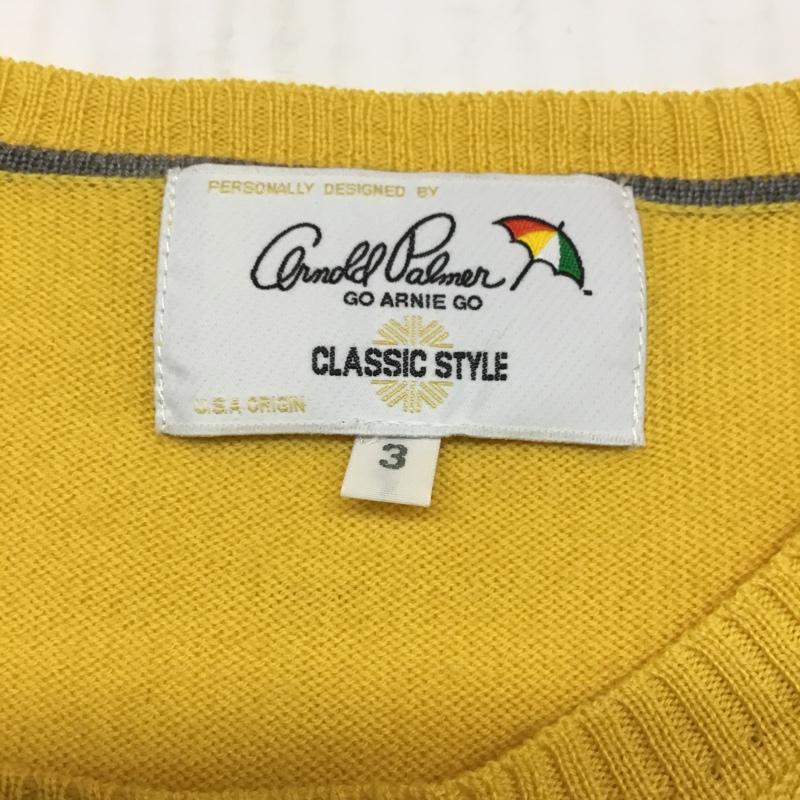 アーノルドパーマー Arnold Palmer ニット、セーター 長袖 7004460001-56 ウール バイカラー 3 ワンポイント 黄 / イエロー / X 灰 / グレー /  メンズ USED 古着 中古 10086834