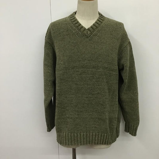 テンダーロイン TENDERLOIN ニット、セーター 長袖 コットンニット Vネック M ロゴ、文字 カーキ / カーキ /  メンズ USED 古着 中古 10087585