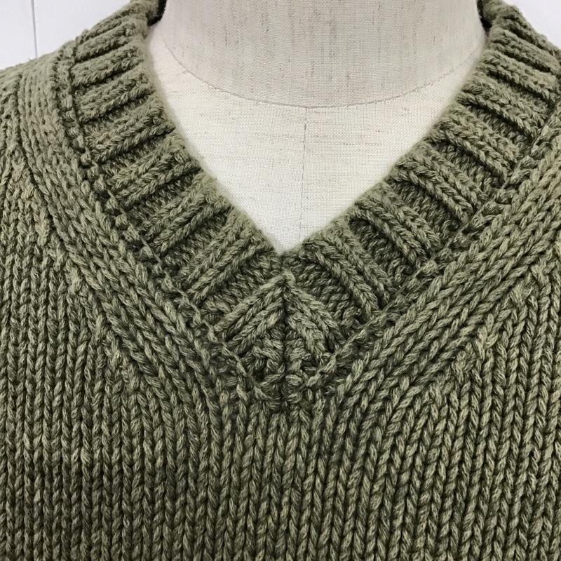 テンダーロイン TENDERLOIN ニット、セーター 長袖 コットンニット Vネック M ロゴ、文字 カーキ / カーキ /  メンズ USED 古着 中古 10087585