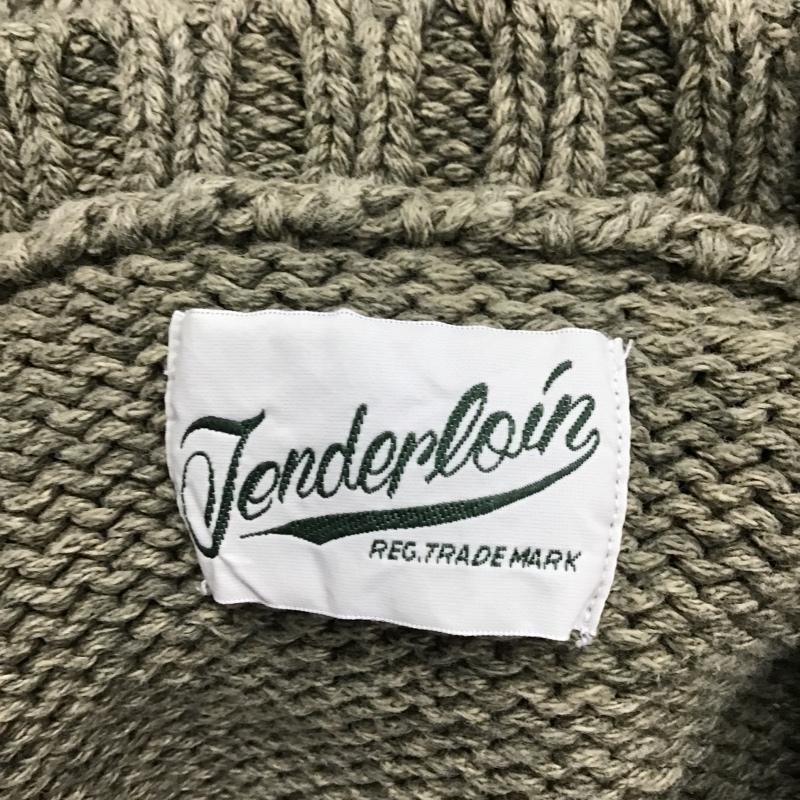 テンダーロイン TENDERLOIN ニット、セーター 長袖 コットンニット Vネック M ロゴ、文字 カーキ / カーキ /  メンズ USED 古着 中古 10087585