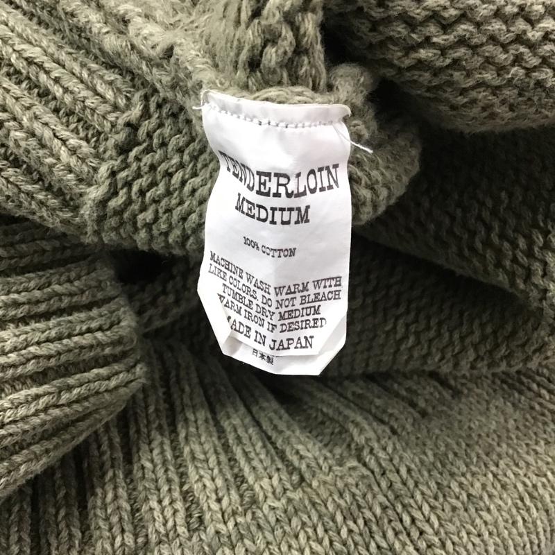 テンダーロイン TENDERLOIN ニット、セーター 長袖 コットンニット Vネック M ロゴ、文字 カーキ / カーキ /  メンズ USED 古着 中古 10087585