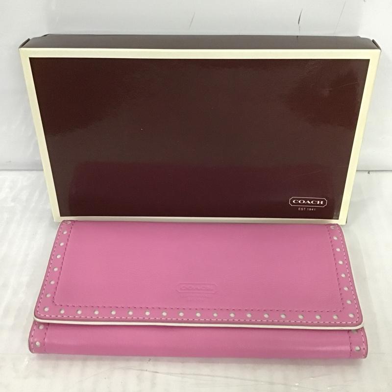 コーチ COACH 財布 長財布 ロゴ、文字 桃 / ピンク / X 白 / ホワイト /  レディース USED 古着 中古 10087842