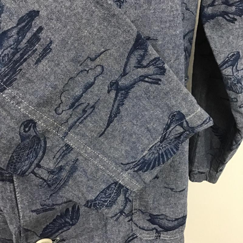 ネペンテス NEPENTHES シャツ、ブラウス 長袖 フード付き 鳥 S 総柄 紺 / ネイビー /  メンズ USED 古着 中古 10089116
