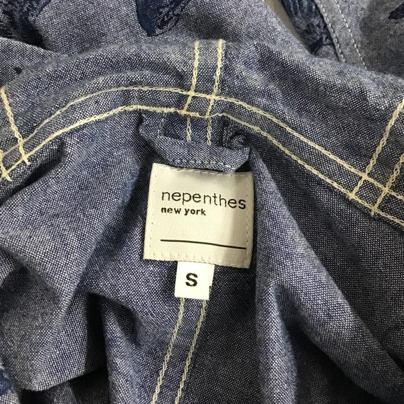 ネペンテス NEPENTHES シャツ、ブラウス 長袖 フード付き 鳥 S 総柄 紺 / ネイビー /  メンズ USED 古着 中古 10089116