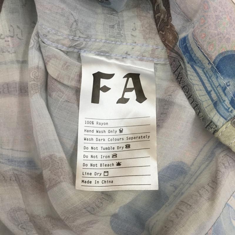 ファッキンオーサム FUCKING AWESOME シャツ、ブラウス 半袖 フセイン札　レーション　オープンカラー　開襟 M 総柄 水色 / ライトブルー /  メンズ USED 古着 中古 10089192