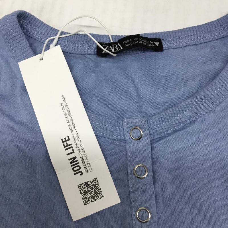 ザラ ZARA カットソー 半袖 L 無地 水色 / ライトブルー /  レディース USED 古着 中古 10089235