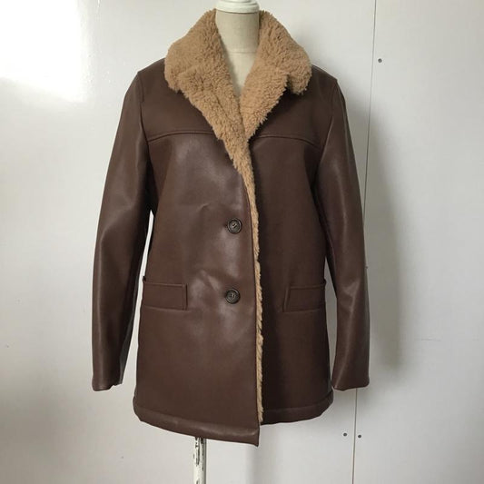 ユニクロ UNIQLO コート コート一般 211-432069 INES DE LA FRESSANGE レザータッチコート 裏ボア S 無地 茶 / ブラウン /  レディース USED 古着 中古 10089843