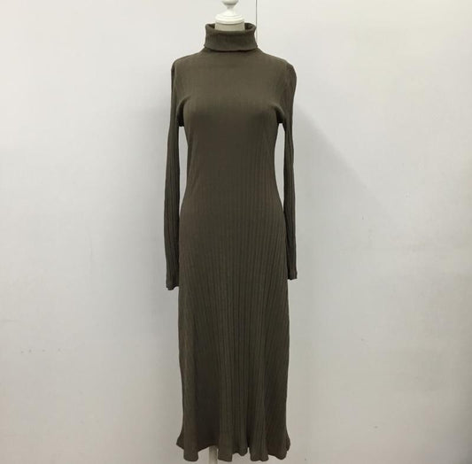 ザラ ZARA ワンピース ロングスカート 4174 630 832 リブ タートルネック M 無地 茶 / ブラウン /  レディース USED 古着 中古 10090109