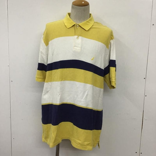 ノーティカ NAUTICA ポロシャツ 半袖 L ボーダー柄 X 刺繍 白 / ホワイト / X 黄 / イエロー / X 紺 / ネイビー /  メンズ USED 古着 中古 10090209