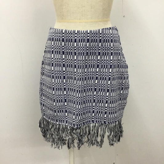 ザラ ZARA スカート ミニスカート 0219 314 043 フリンジ L 総柄 白 / ホワイト / X 紺 / ネイビー /  レディース USED 古着 中古 10090281