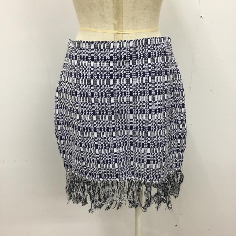 ザラ ZARA スカート ミニスカート 0219 314 043 フリンジ L 総柄 白 / ホワイト / X 紺 / ネイビー /  レディース USED 古着 中古 10090281
