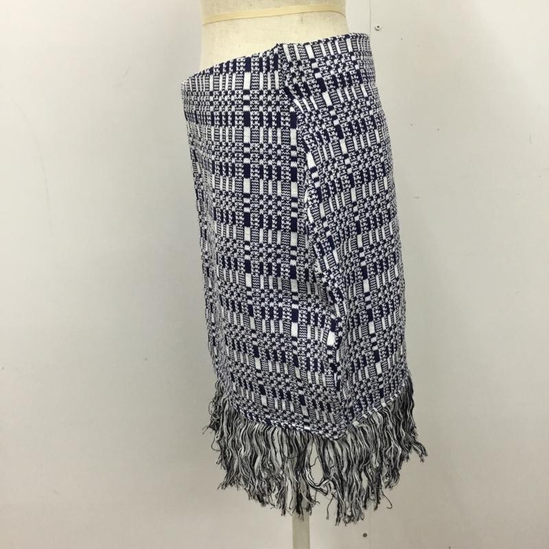 ザラ ZARA スカート ミニスカート 0219 314 043 フリンジ L 総柄 白 / ホワイト / X 紺 / ネイビー /  レディース USED 古着 中古 10090281