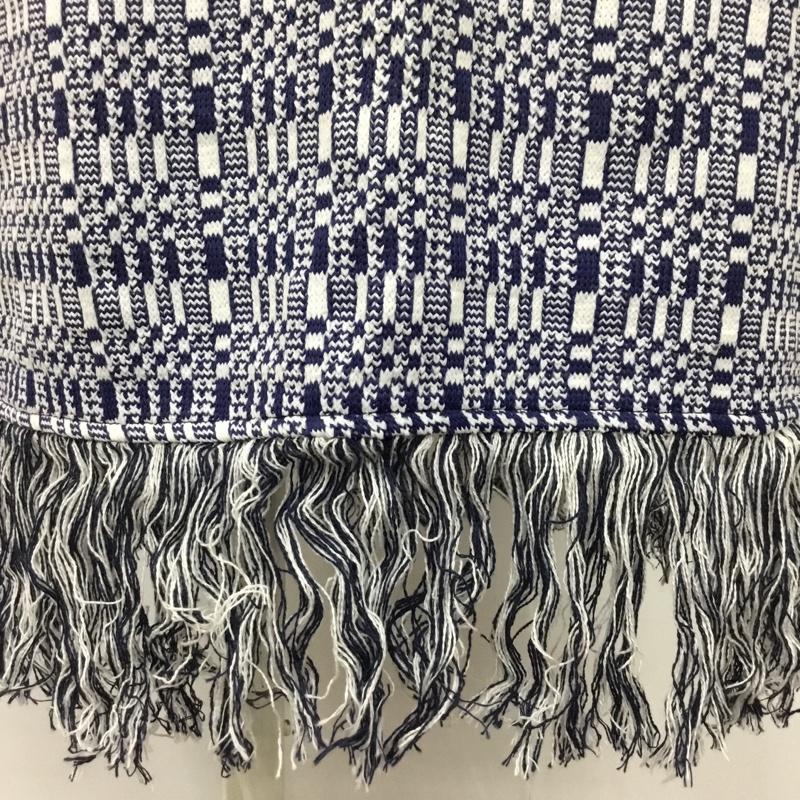 ザラ ZARA スカート ミニスカート 0219 314 043 フリンジ L 総柄 白 / ホワイト / X 紺 / ネイビー /  レディース USED 古着 中古 10090281