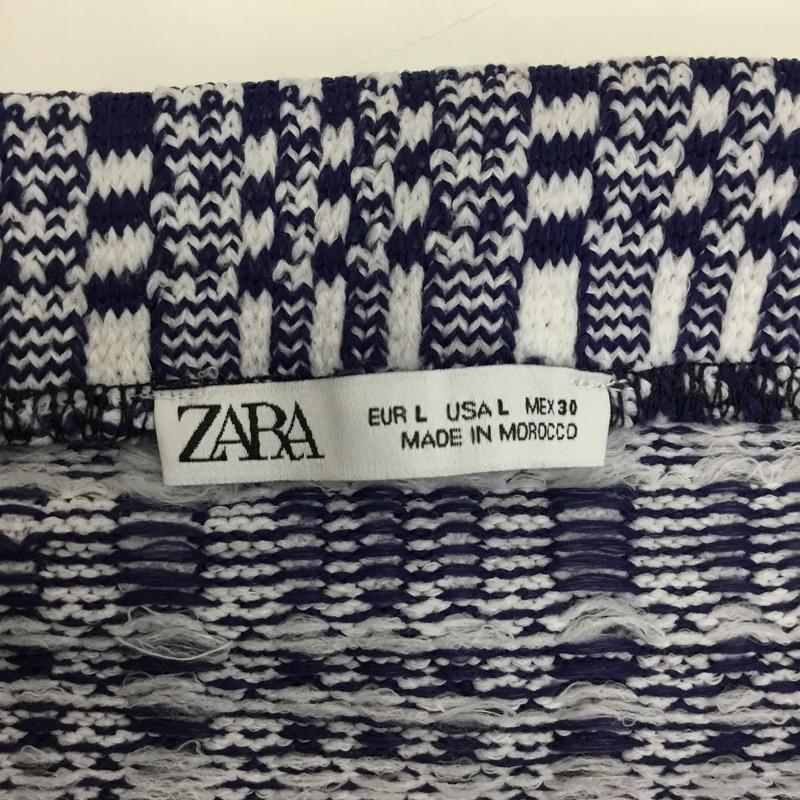 ザラ ZARA スカート ミニスカート 0219 314 043 フリンジ L 総柄 白 / ホワイト / X 紺 / ネイビー /  レディース USED 古着 中古 10090281