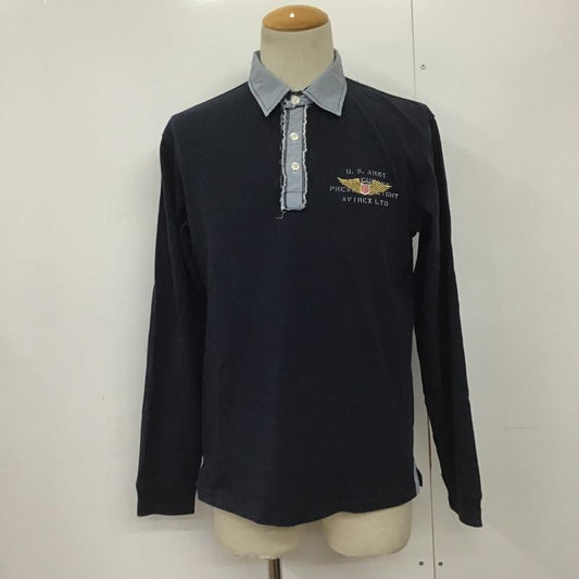 アヴィレックス AVIREX ポロシャツ 長袖 6133041 M ロゴ、文字 紺 / ネイビー /  メンズ USED 古着 中古 10090649