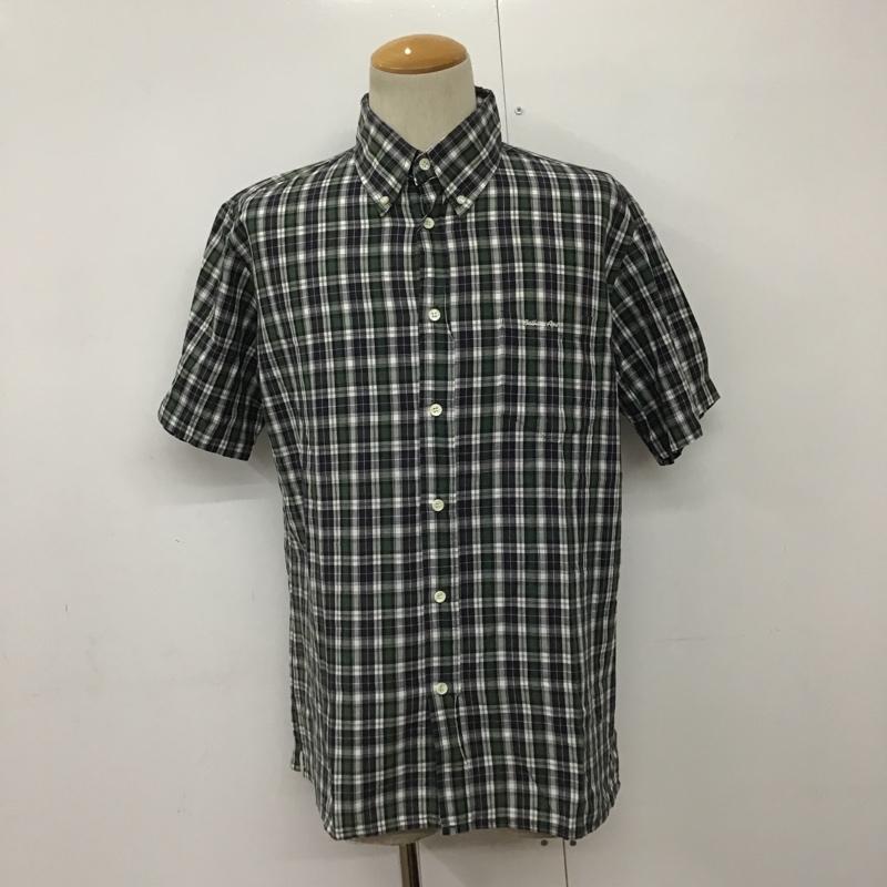 アベイシングエイプ A BATHING APE シャツ、ブラウス 半袖 ボタンダウン チェック L ロゴ、文字 白 / ホワイト / X 紺 / ネイビー / X 緑 / グリーン / X 赤 / レッド /  メンズ USED 古着 中古 10090938