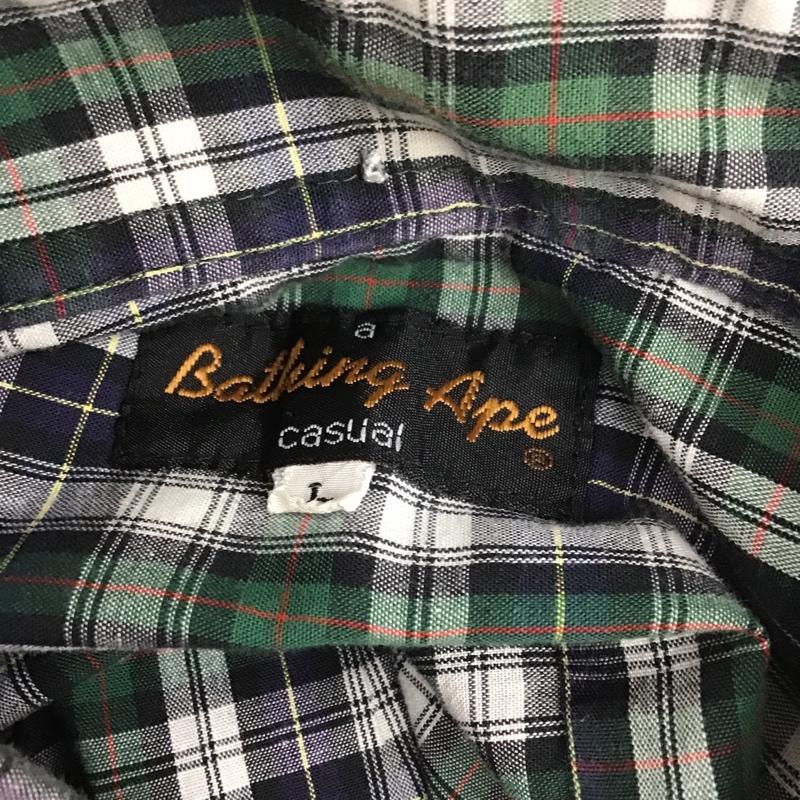 アベイシングエイプ A BATHING APE シャツ、ブラウス 半袖 ボタンダウン チェック L ロゴ、文字 白 / ホワイト / X 紺 / ネイビー / X 緑 / グリーン / X 赤 / レッド /  メンズ USED 古着 中古 10090938