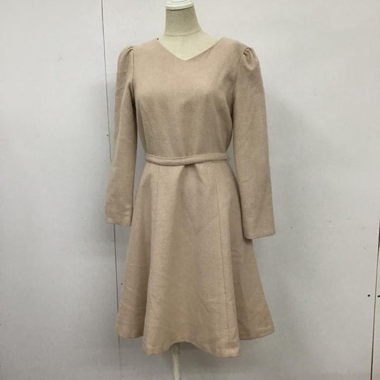 ナチュラルビューティーベーシック NATURAL BEAUTY BASIC ワンピース ひざ丈スカート 017-6240131 バックジップ Vネック 長袖ワンピース S 無地 桃 / ピンク /  レディース USED 古着 中古 10091274