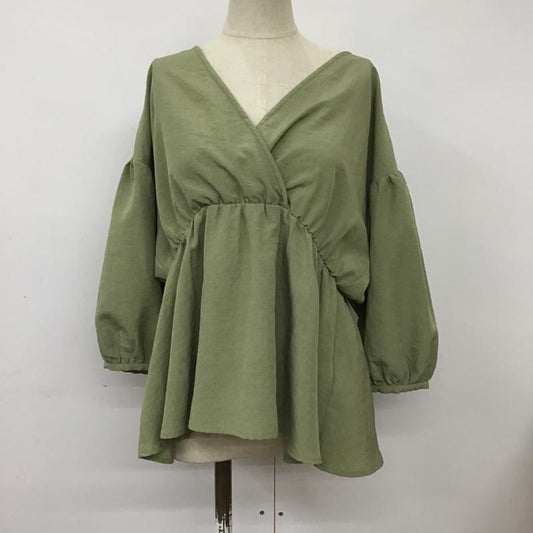 ローリーズファーム LOWRYS FARM カットソー 七分袖 LF620115MC リネンライクカシュクールブラウス 七分丈カットソー 長袖カットソー バックリボン FREE 無地 カーキ / カーキ /  レディース USED 古着 中古 10091331