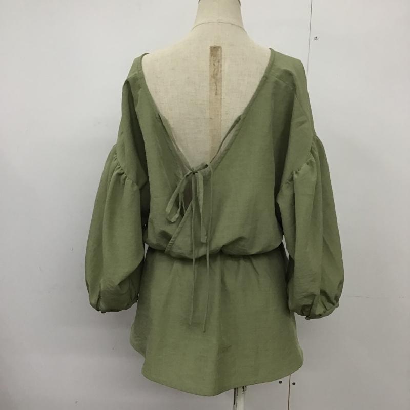 ローリーズファーム LOWRYS FARM カットソー 七分袖 LF620115MC リネンライクカシュクールブラウス 七分丈カットソー 長袖カットソー バックリボン FREE 無地 カーキ / カーキ /  レディース USED 古着 中古 10091331
