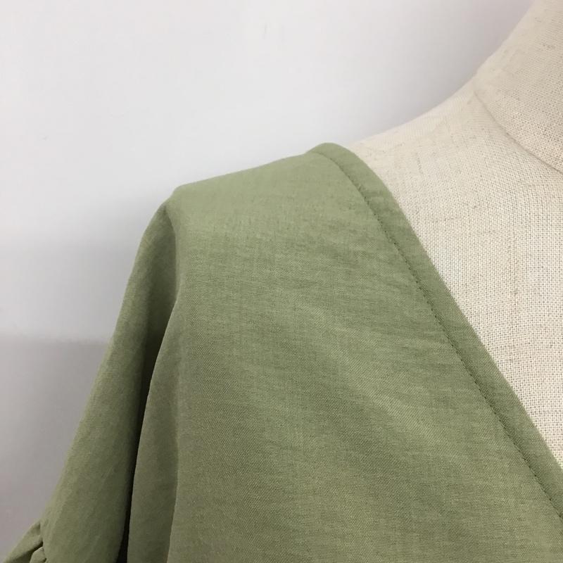 ローリーズファーム LOWRYS FARM カットソー 七分袖 LF620115MC リネンライクカシュクールブラウス 七分丈カットソー 長袖カットソー バックリボン FREE 無地 カーキ / カーキ /  レディース USED 古着 中古 10091331