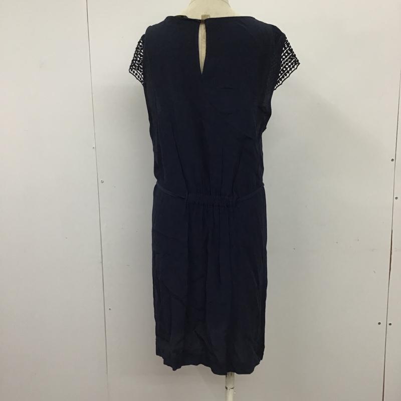 ザラベーシック ZARA BASIC ワンピース ひざ丈スカート 1639 066 401 ウエストリボン M レース柄 紺 / ネイビー /  レディース USED 古着 中古 10091411