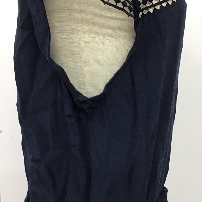 ザラベーシック ZARA BASIC ワンピース ひざ丈スカート 1639 066 401 ウエストリボン M レース柄 紺 / ネイビー /  レディース USED 古着 中古 10091411