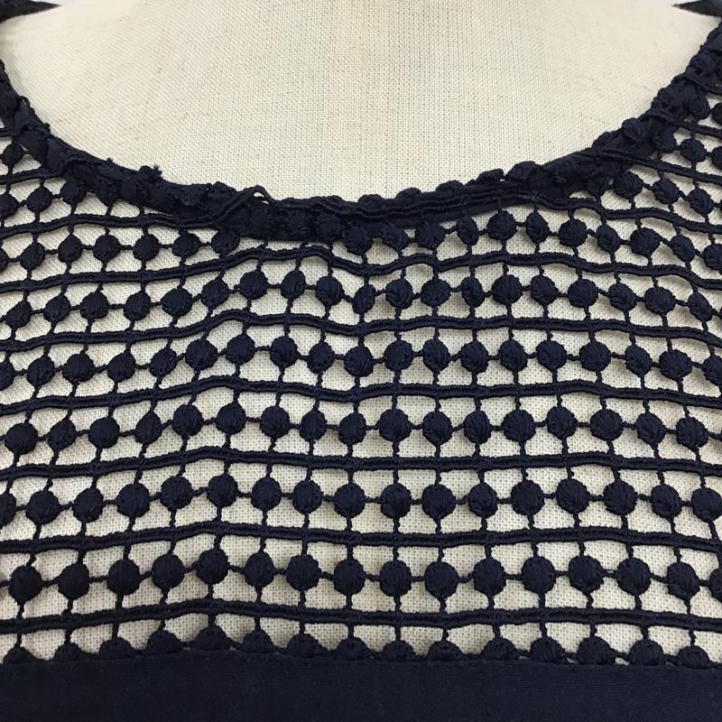ザラベーシック ZARA BASIC ワンピース ひざ丈スカート 1639 066 401 ウエストリボン M レース柄 紺 / ネイビー /  レディース USED 古着 中古 10091411