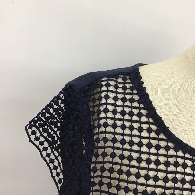 ザラベーシック ZARA BASIC ワンピース ひざ丈スカート 1639 066 401 ウエストリボン M レース柄 紺 / ネイビー /  レディース USED 古着 中古 10091411