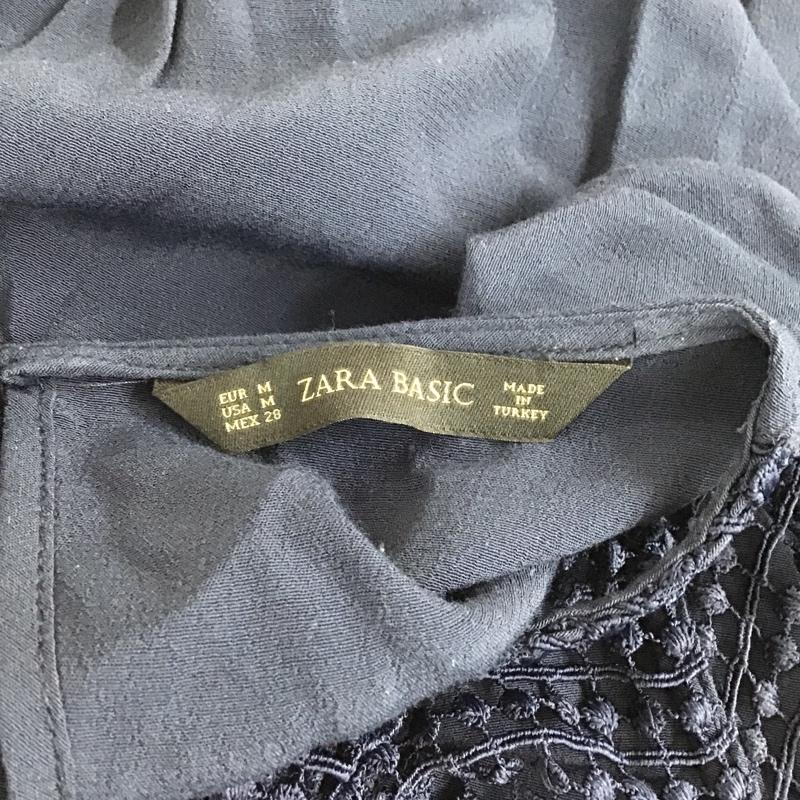 ザラベーシック ZARA BASIC ワンピース ひざ丈スカート 1639 066 401 ウエストリボン M レース柄 紺 / ネイビー /  レディース USED 古着 中古 10091411