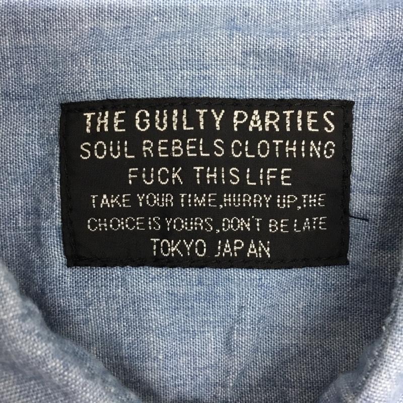 ギルティーパーティーズ GUILTYPARTIES シャツ、ブラウス 半袖 WACKOMARIA FUNK シャンブレー S ロゴ、文字 青 / ブルー /  メンズ USED 古着 中古 10091697