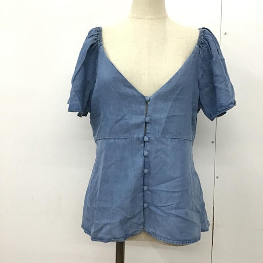 ザラウーマン ZARA WOMAN カットソー 半袖 ドロップショルダーカットソー 前開カットソー 半袖カットソー S 無地 インディゴ / インディゴ /  レディース USED 古着 中古 10091794