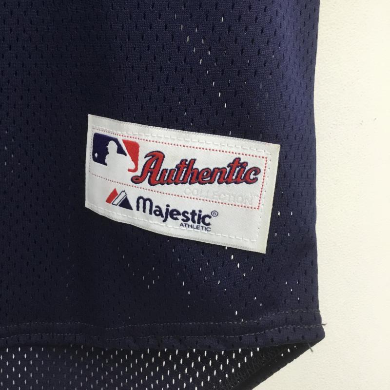 マジェスティック MAJESTIC カットソー 半袖 00s イチロー Seattle Mariners メッシュ ヘンリー シアトルマリナーズ M 総柄 X ロゴ、文字 紺 / ネイビー /  メンズ USED 古着 中古 10091810