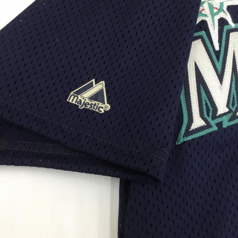 マジェスティック MAJESTIC カットソー 半袖 00s イチロー Seattle Mariners メッシュ ヘンリー シアトルマリナーズ M 総柄 X ロゴ、文字 紺 / ネイビー /  メンズ USED 古着 中古 10091810