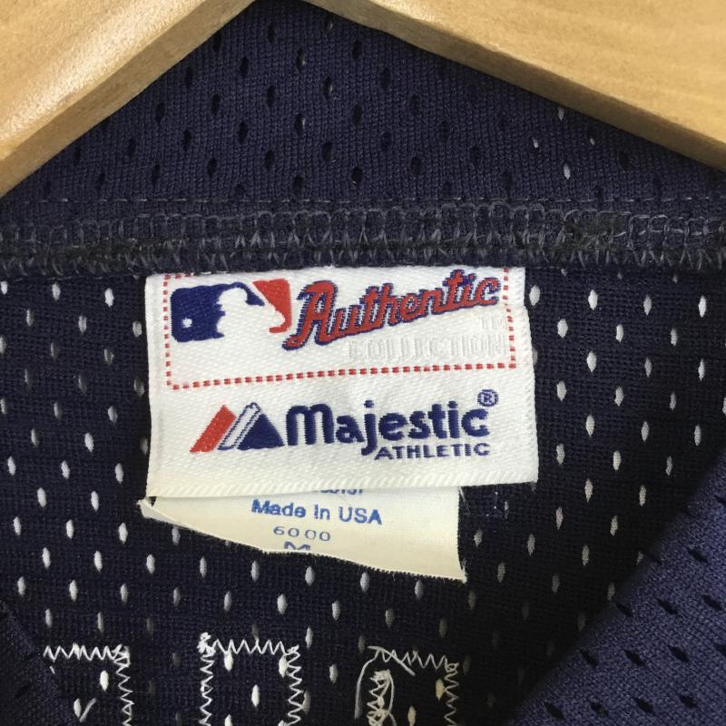 マジェスティック MAJESTIC カットソー 半袖 00s イチロー Seattle Mariners メッシュ ヘンリー シアトルマリナーズ M 総柄 X ロゴ、文字 紺 / ネイビー /  メンズ USED 古着 中古 10091810