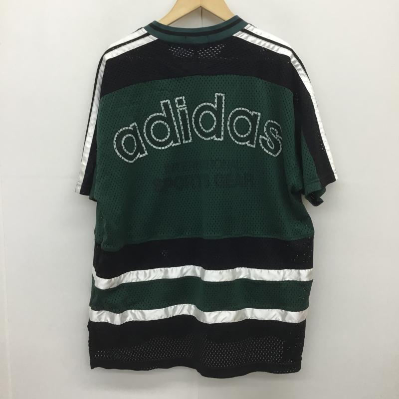 アディダス adidas カットソー 半袖 デサント社製 90s メッシュ　フットボールシャツ FREE ロゴ、文字 X プリント X 刺繍 黒 / ブラック / X 緑 / グリーン /  メンズ USED 古着 中古 10091837