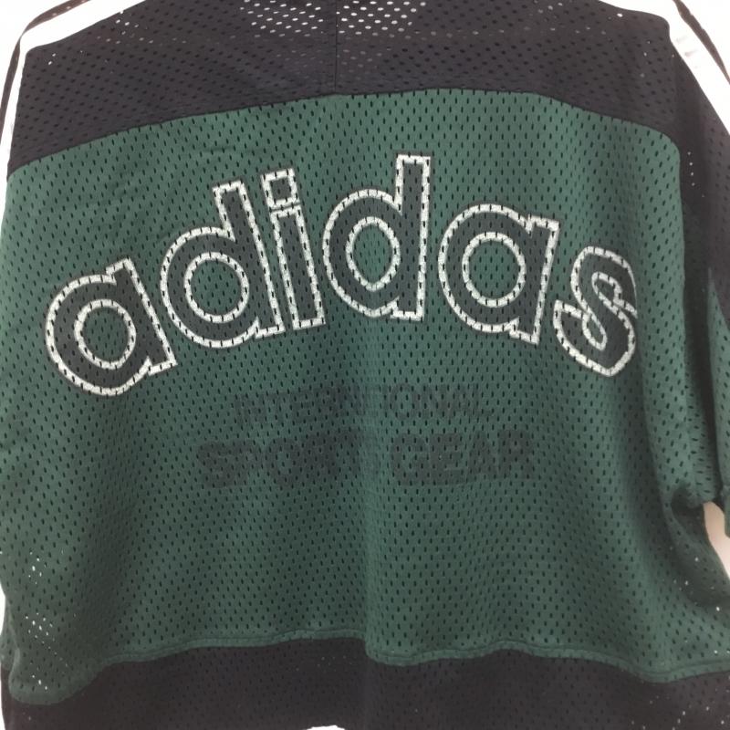 アディダス adidas カットソー 半袖 デサント社製 90s メッシュ　フットボールシャツ FREE ロゴ、文字 X プリント X 刺繍 黒 / ブラック / X 緑 / グリーン /  メンズ USED 古着 中古 10091837