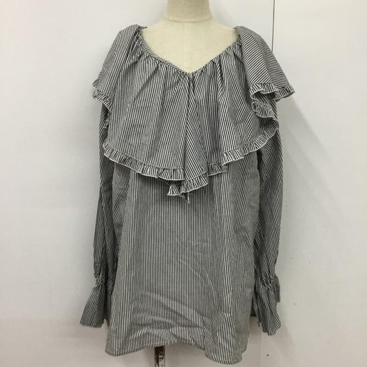 チャオパニック CIAOPANIC カットソー 長袖 フリル長袖ブラウス ビックフリルカラーシャツ ストライプシャツ FREE ストライプ 白 / ホワイト / X 黒 / ブラック /  レディース USED 古着 中古 10092251