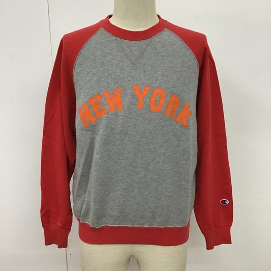 チャンピオン Champion トレーナー 長袖 C3-B024 ラグラン M ロゴ、文字 赤 / レッド / X 灰 / グレー /  メンズ USED 古着 中古 10092762