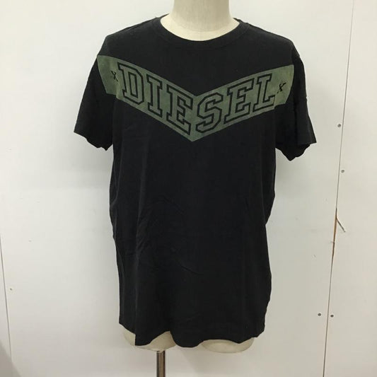 ディーゼル DIESEL Tシャツ 半袖 フロッキープリント L ロゴ、文字 黒 / ブラック / X カーキ / カーキ /  メンズ USED 古着 中古 10092888