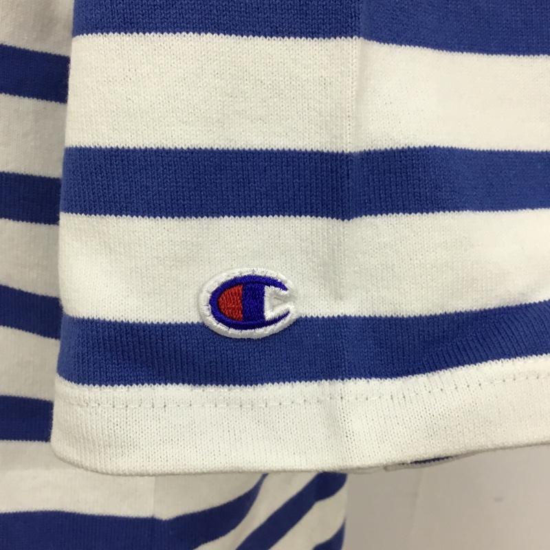 チャンピオン Champion ワンピース ひざ丈スカート ボーダーワンピース 襟付きワンピース ロングワンピース M ボーダー柄 白 / ホワイト / X 青 / ブルー /  レディース USED 古着 中古 10093144