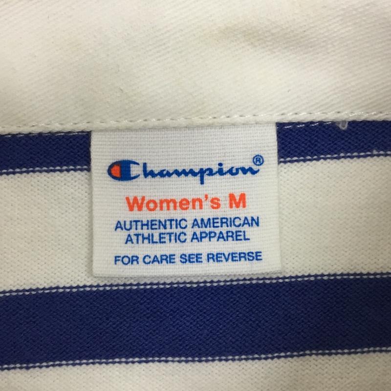 チャンピオン Champion ワンピース ひざ丈スカート ボーダーワンピース 襟付きワンピース ロングワンピース M ボーダー柄 白 / ホワイト / X 青 / ブルー /  レディース USED 古着 中古 10093144