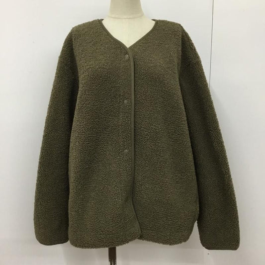 ユニクロ UNIQLO カーディガン 長袖 01-24-0F041B ボアフリースクルーネックカーディガン カジュアルジャケット XL 無地 カーキ / カーキ /  レディース USED 古着 中古 10093266