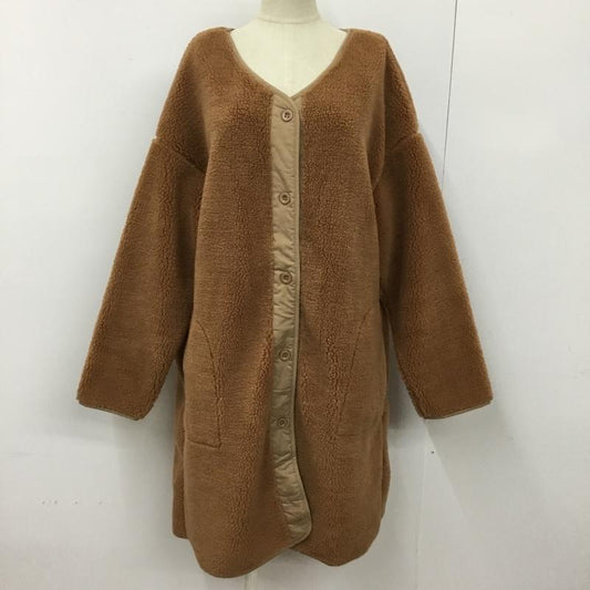 イーダートン YIDARTON カーディガン 長袖 ボアコート ロングコート ノーカラーコート L 無地 茶 / ブラウン /  レディース USED 古着 中古 10093277