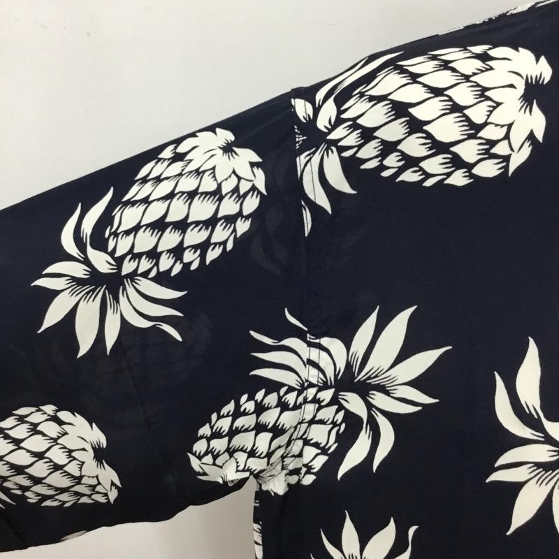 タウンクラフト TOWNCRAFT シャツ、ブラウス 半袖 ノーカラー Vネック パイナップル アロハシャツ M 総柄 紺 / ネイビー / X 白 / ホワイト /  メンズ USED 古着 中古 10093520