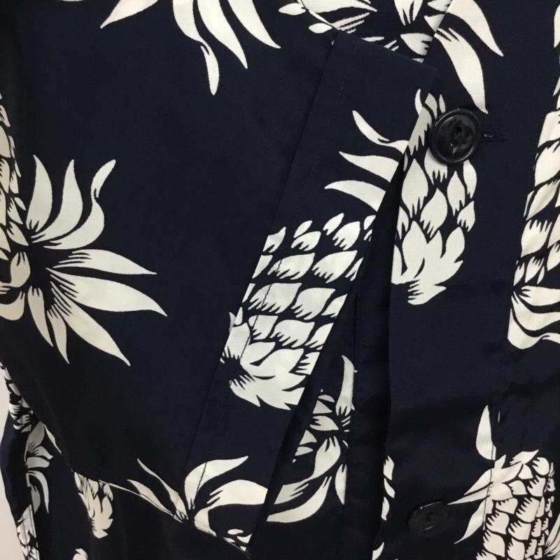 タウンクラフト TOWNCRAFT シャツ、ブラウス 半袖 ノーカラー Vネック パイナップル アロハシャツ M 総柄 紺 / ネイビー / X 白 / ホワイト /  メンズ USED 古着 中古 10093520