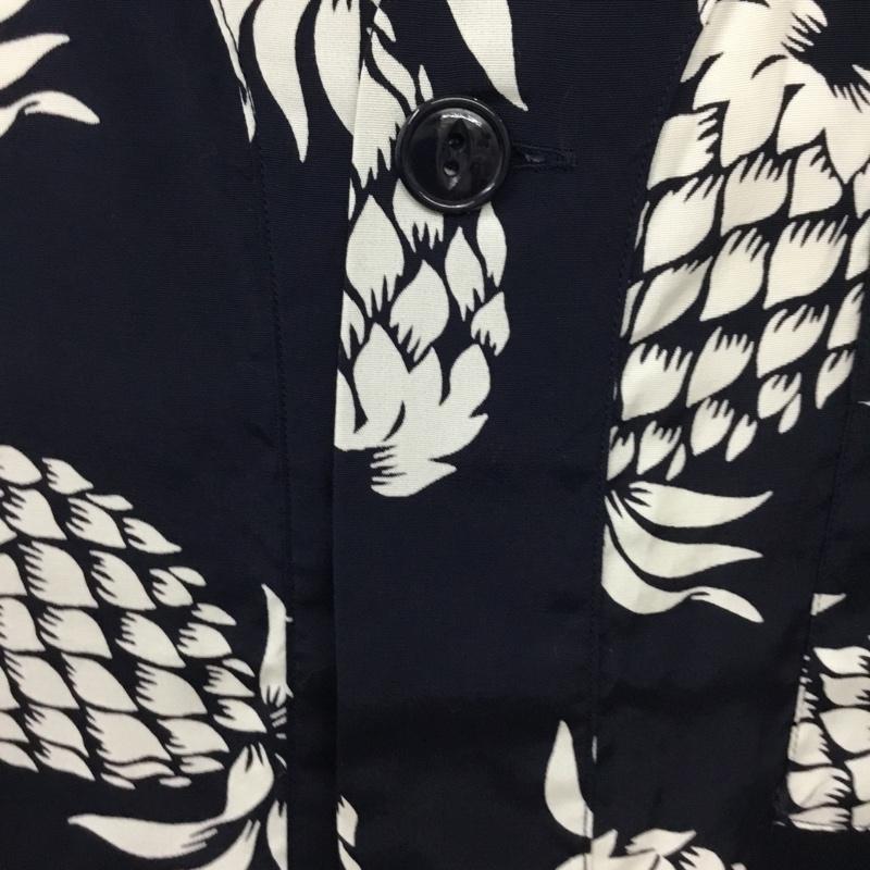 タウンクラフト TOWNCRAFT シャツ、ブラウス 半袖 ノーカラー Vネック パイナップル アロハシャツ M 総柄 紺 / ネイビー / X 白 / ホワイト /  メンズ USED 古着 中古 10093520