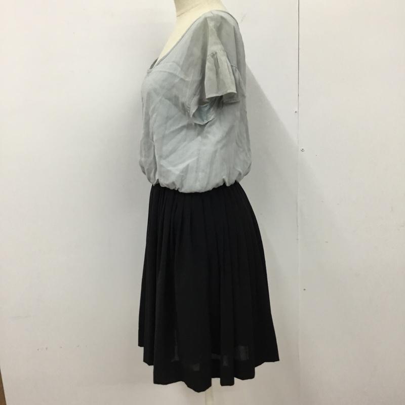 レイビームス Ray BEAMS ワンピース ひざ丈スカート 6326-0152-4509 プリーツスカート 無地 水色 / ライトブルー / X 黒 / ブラック /  レディース USED 古着 中古 10093837